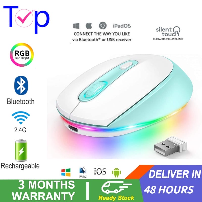 Mouse Wireless Silent Click Slim RGB Mouse Gaming